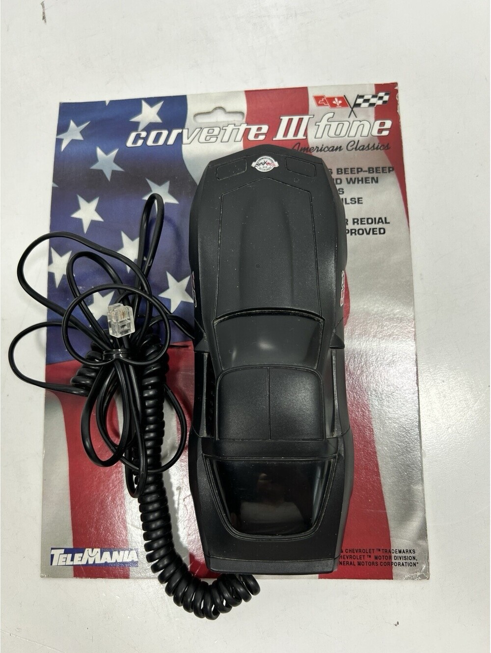 Vtg 1990s Corvette III Car Shaped Telephone Telemania Push Button Works